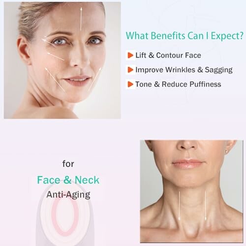 Woman's face with anti-aging benefits for face and neck.