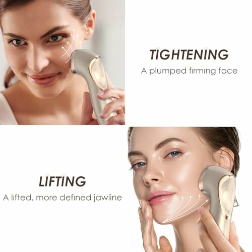 Women using a facial toning device for tightening and lifting.