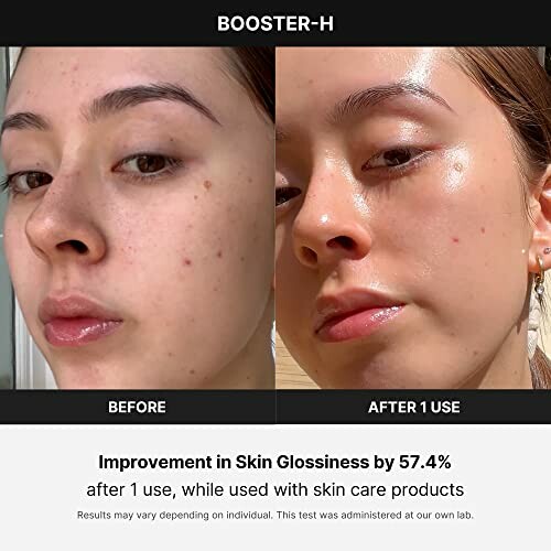 Comparison of skin glossiness before and after using a product.
