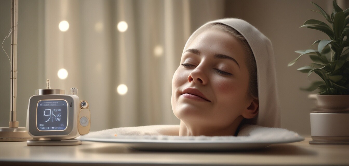 Home setting of a microcurrent device being used for skin care.