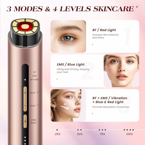 Skincare device with red and blue light modes for skin treatment